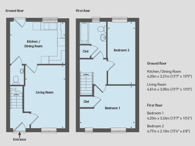 Floor plan, 2 bedroom house  - artist's impression subject to change